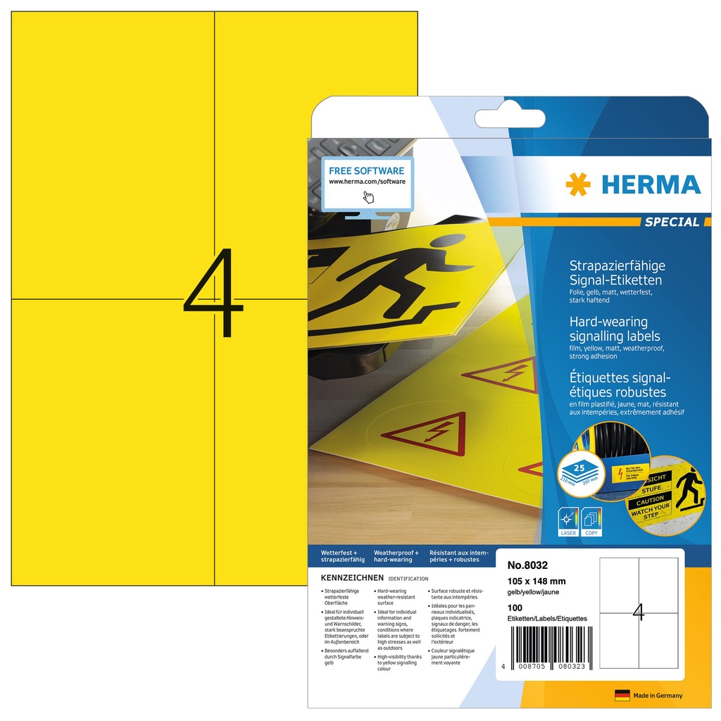 [8032] Etiket HERMA 8032 105x148mm 100st folie geel