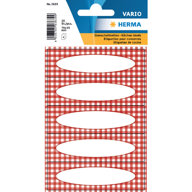 [3639] Etiket HERMA 3639 keuken ruit rood