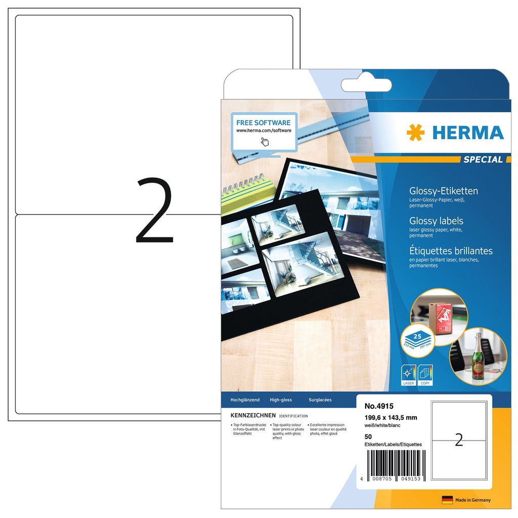 [4915] Etiket HERMA 4915 199.6x143.5mm wit 50st