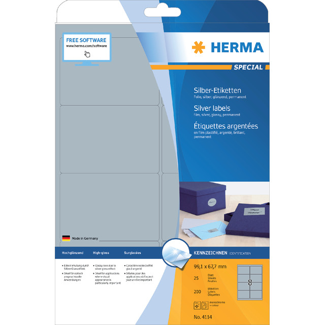 [4114] Etiket HERMA 4114 99.1x67.7mm zilver 200st