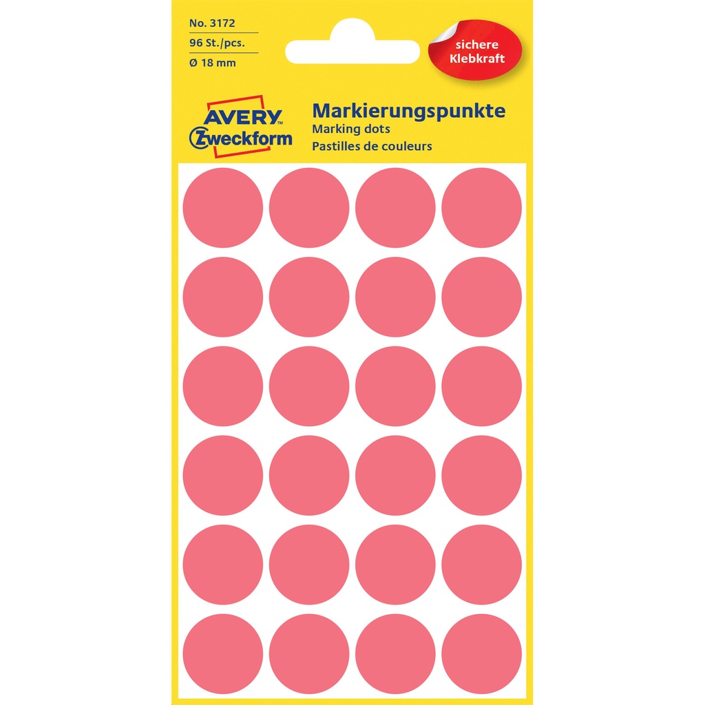 [3172] Etiket Avery 3172 rond 18mm lichtrood 96st