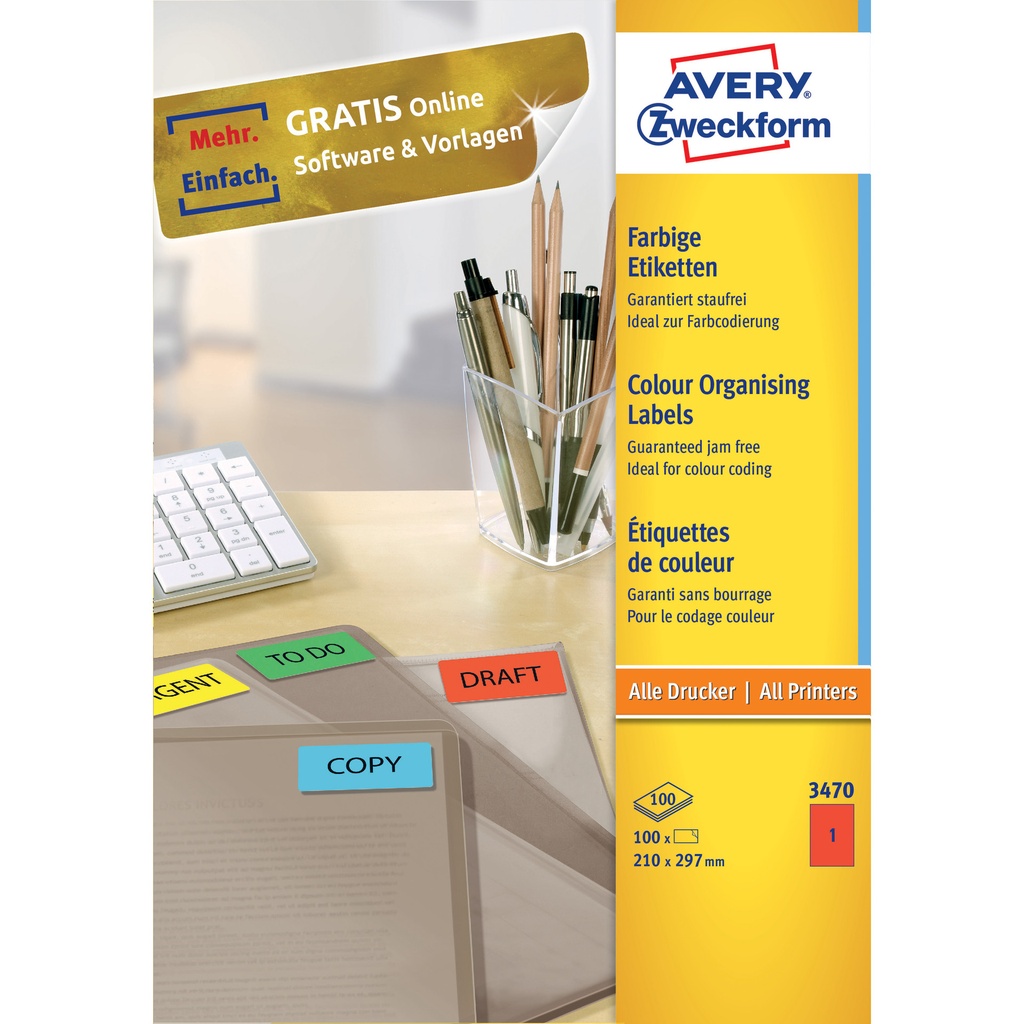 [3470] Etiket Avery 3470 210x297mm A4 rood 100st