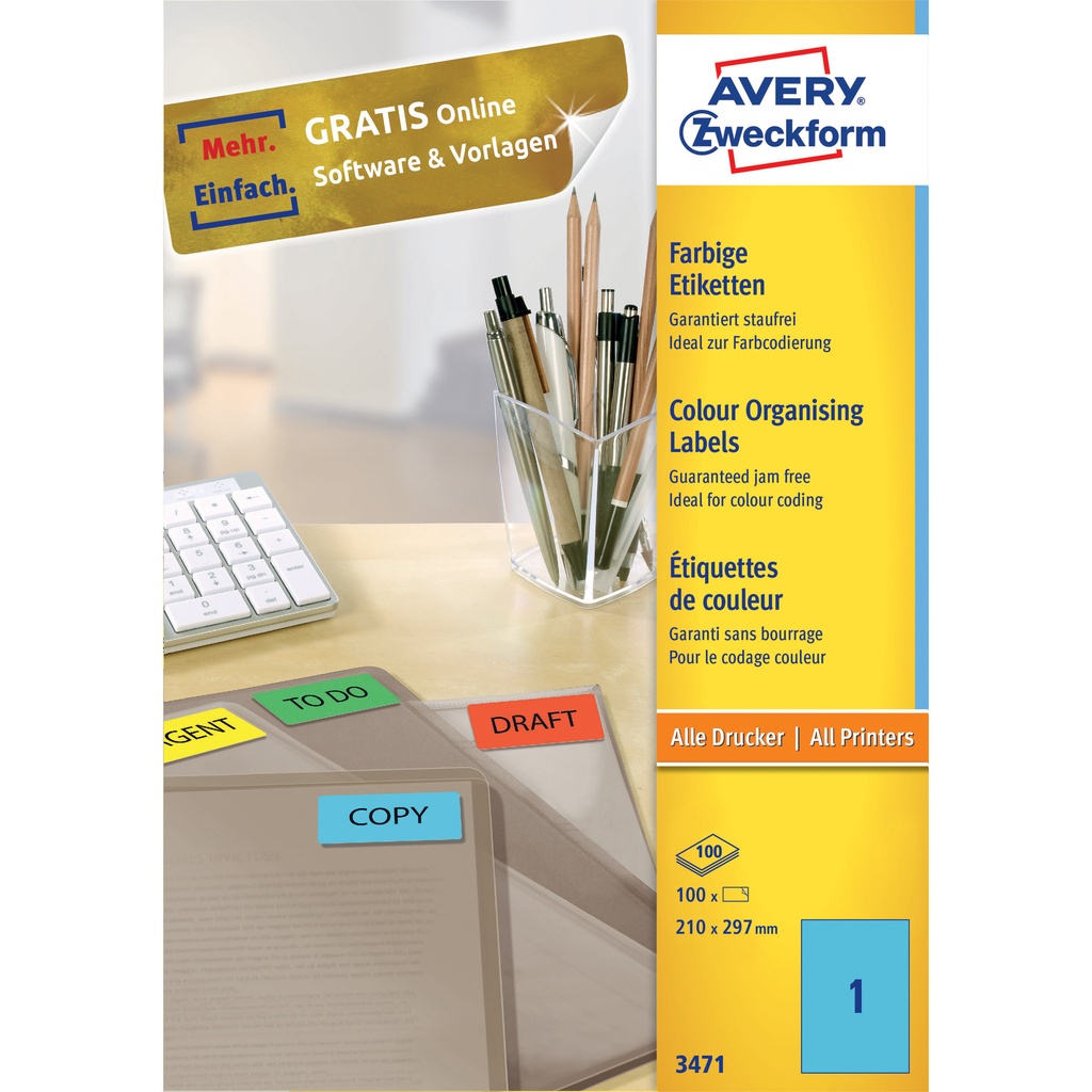 [3471] Etiket Avery 3471 210x297mm A4 blauw 100st