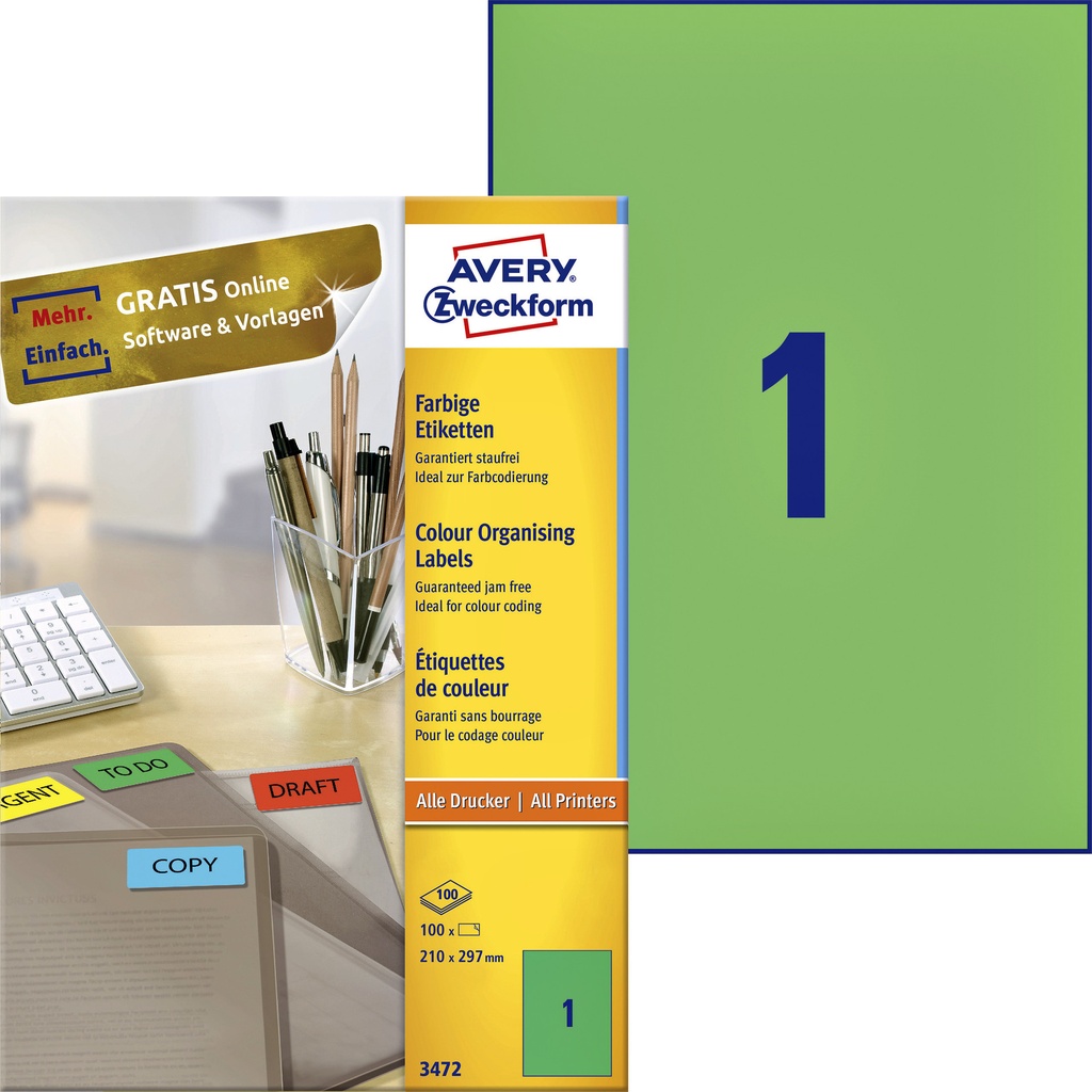 [3472] Etiket Avery 3472 210x297mm A4 groen 100st