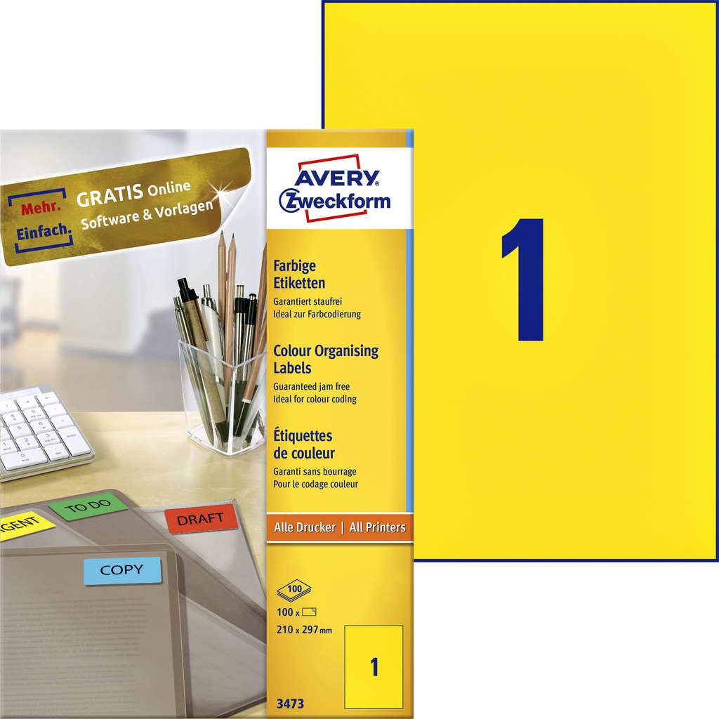 [3473] Etiket Avery 3473 210x297mm A4 geel 100st