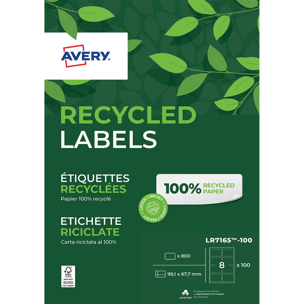 [LR7165-100] Etiket Avery LR7165-100 99.1x67.7mm wit 800st