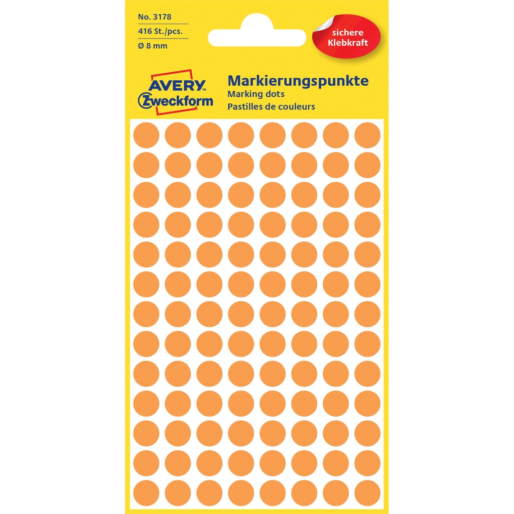 [3178] Etiket Avery 3178 rond 8mm oranje 416st