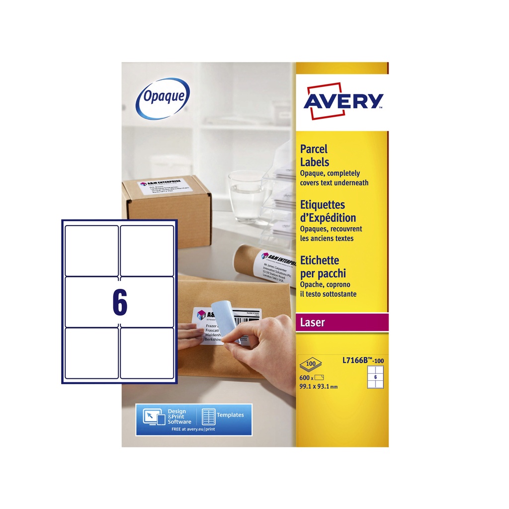 [L7166B-100] Etiket Avery L7166B 99.1x93.1mm blockout 600st