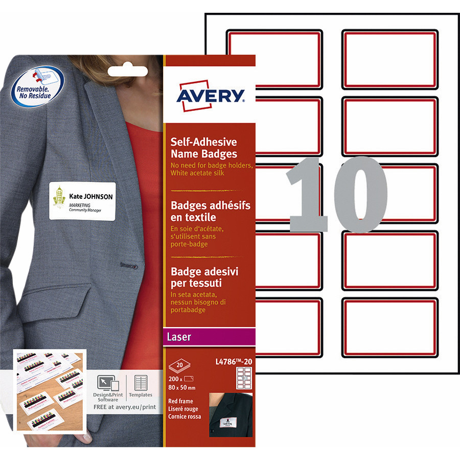 [L4786-20] Naambadge etiket Avery L4786-20 80x50mm 200st rd