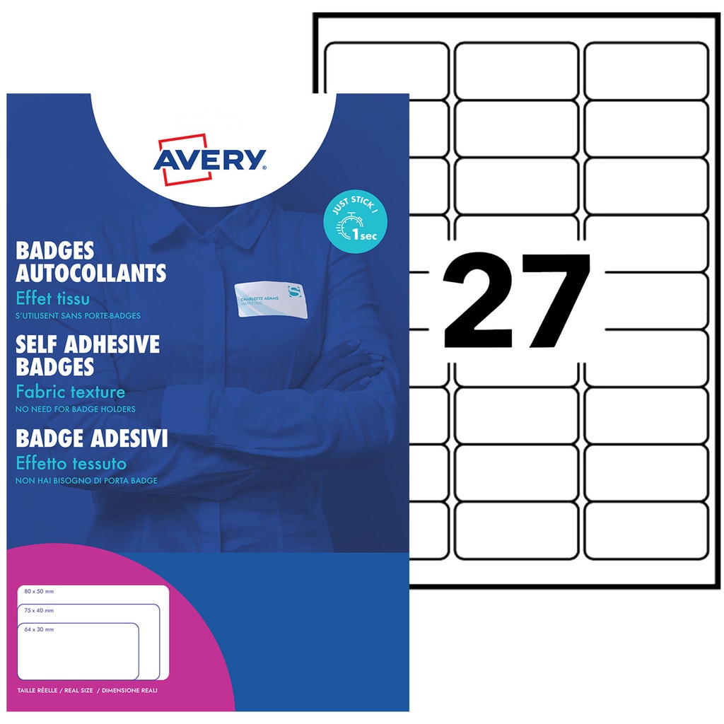 Naambadge etiket Avery L4784-20 63.5x29.6mm 540st