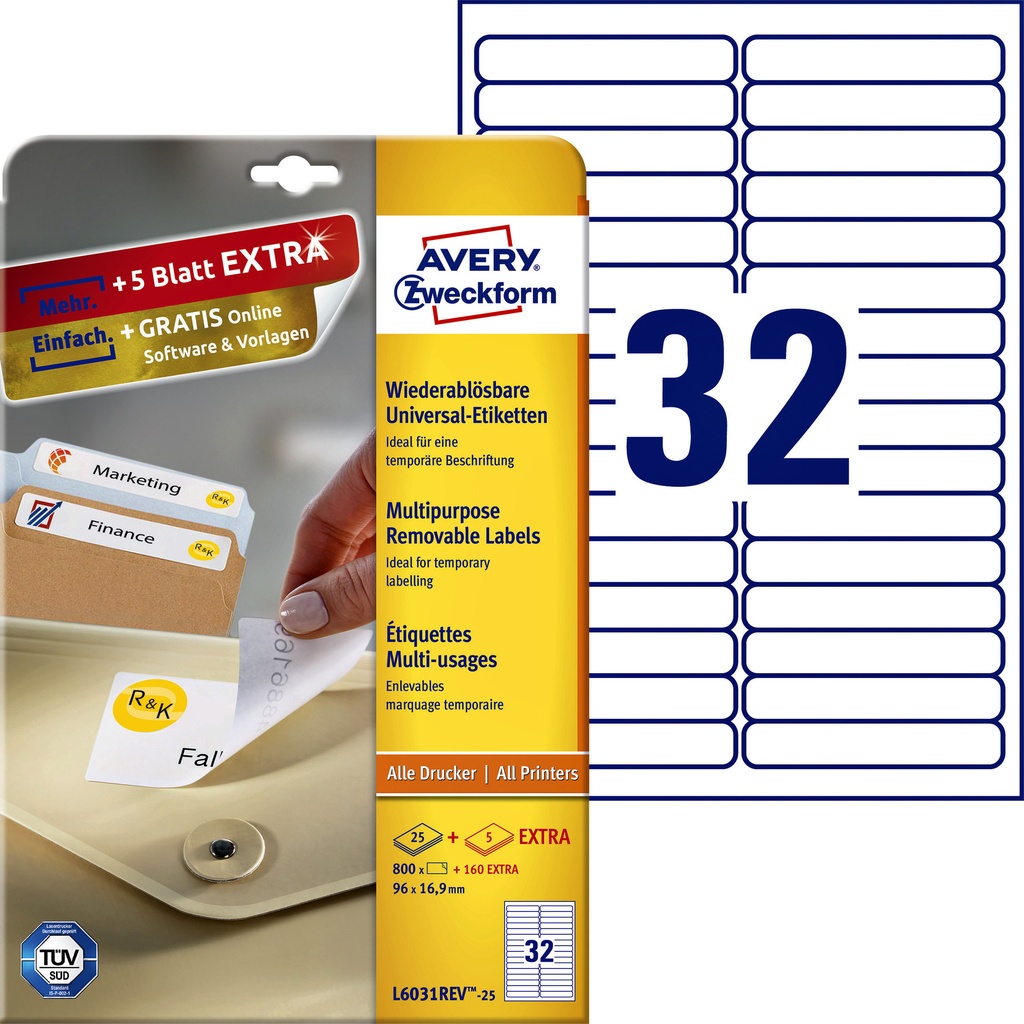 [L6031REV-25] Etiket Avery L6031REV-25 96x16.9mm wit 800st