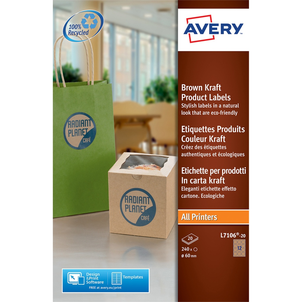 Etiket Avery L7106-20 60mm bruin 240st