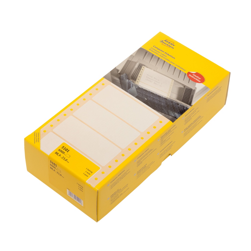 [5101] Etiket Avery 5101 88.9x23mm 1-baans wit 6000st