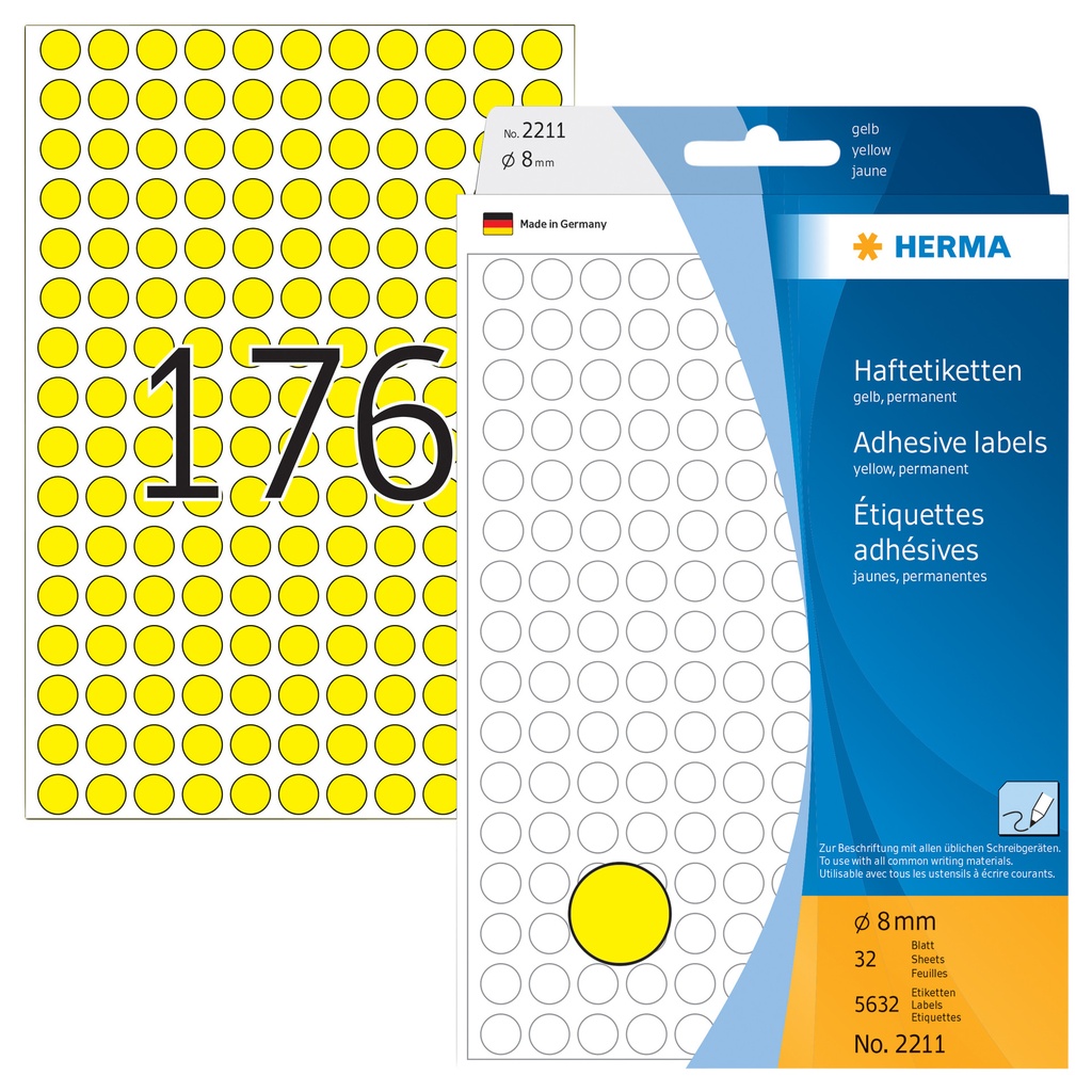 [2211] Etiket HERMA 2211 rond 8mm geel 5632st
