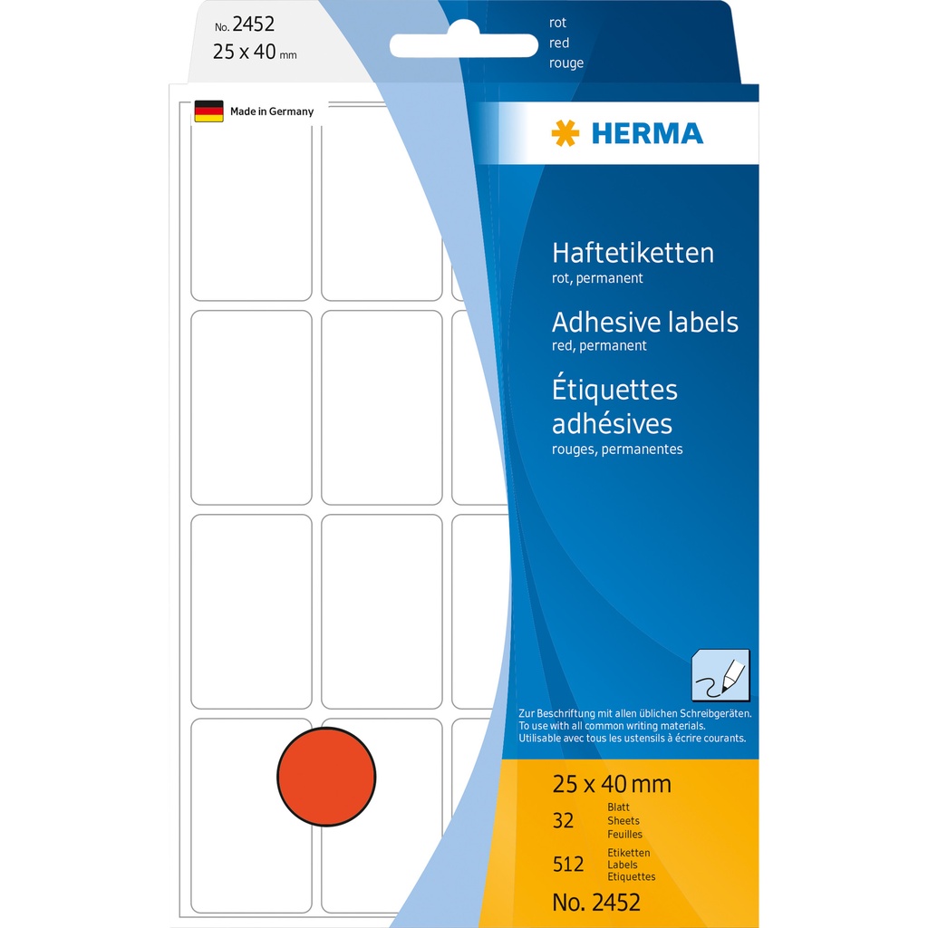 [2452] Etiket HERMA 2452 25x40mm rood 512st