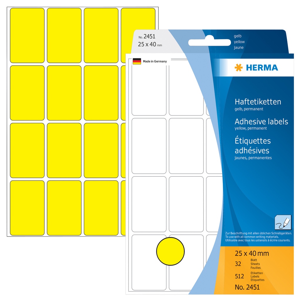 [2451] Etiket HERMA 2451 25x40mm geel 512st