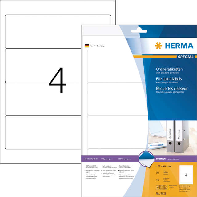 [8621] Rugetiket HERMA 8621 breed 61x192mm zelfklevend wt