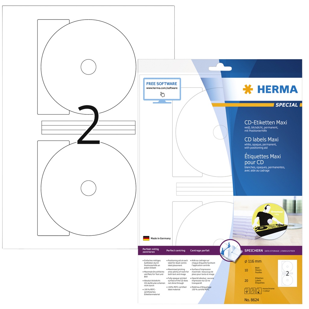 [8624] Etiket HERMA 8624 CD 116mm wit opaqua 20st