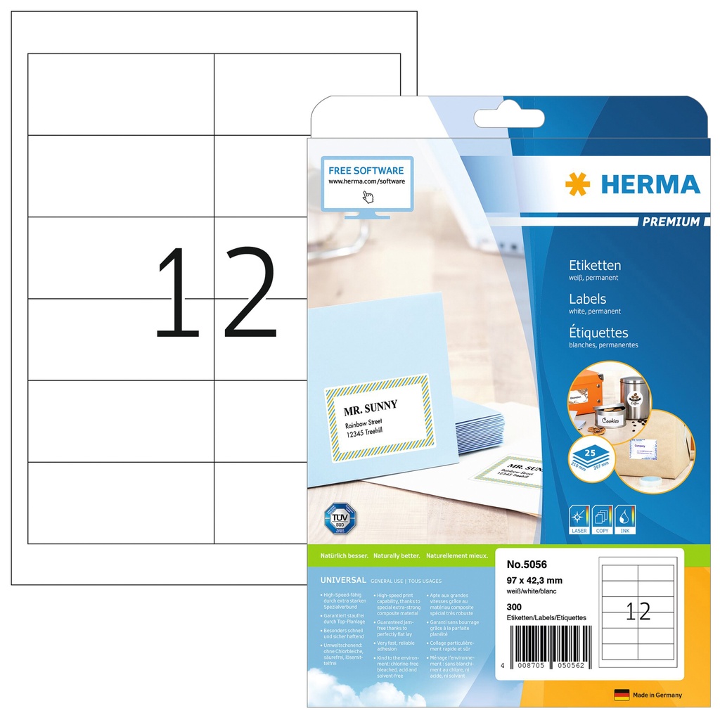 [5056] Etiket HERMA 5056 96.5x42.3mm premium wit 300st