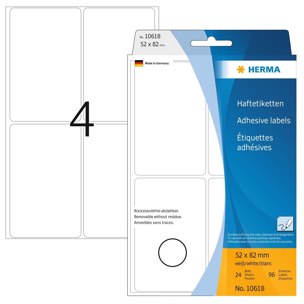 [10618] Etiket HERMA 10618 52x82mm verwijderbaar wit 96st