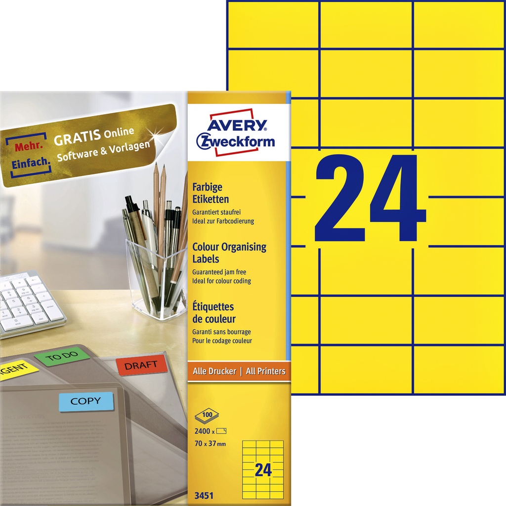 [3451] Etiket Avery 3451 70x37mm geel 2400st