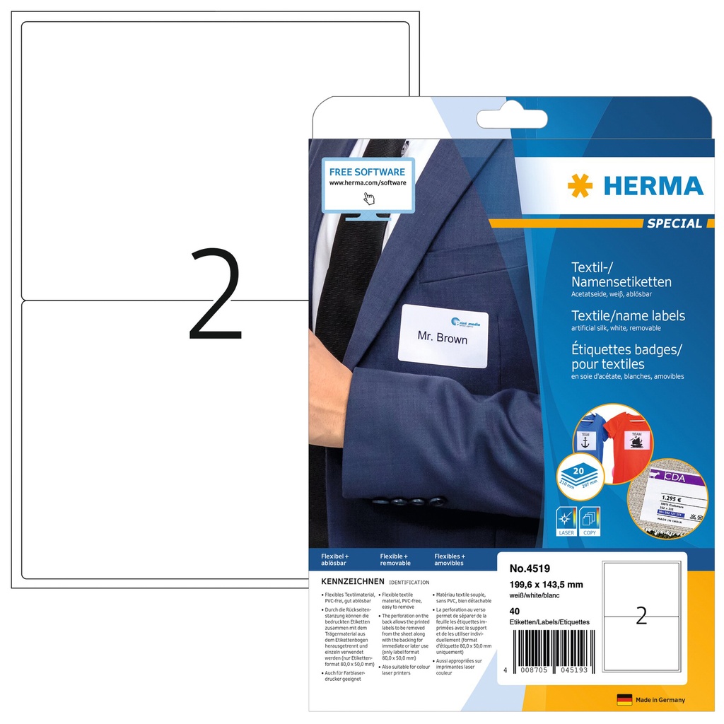 [4519] Etiket HERMA 4519 199.6x143.5mm acetaatzijde wit