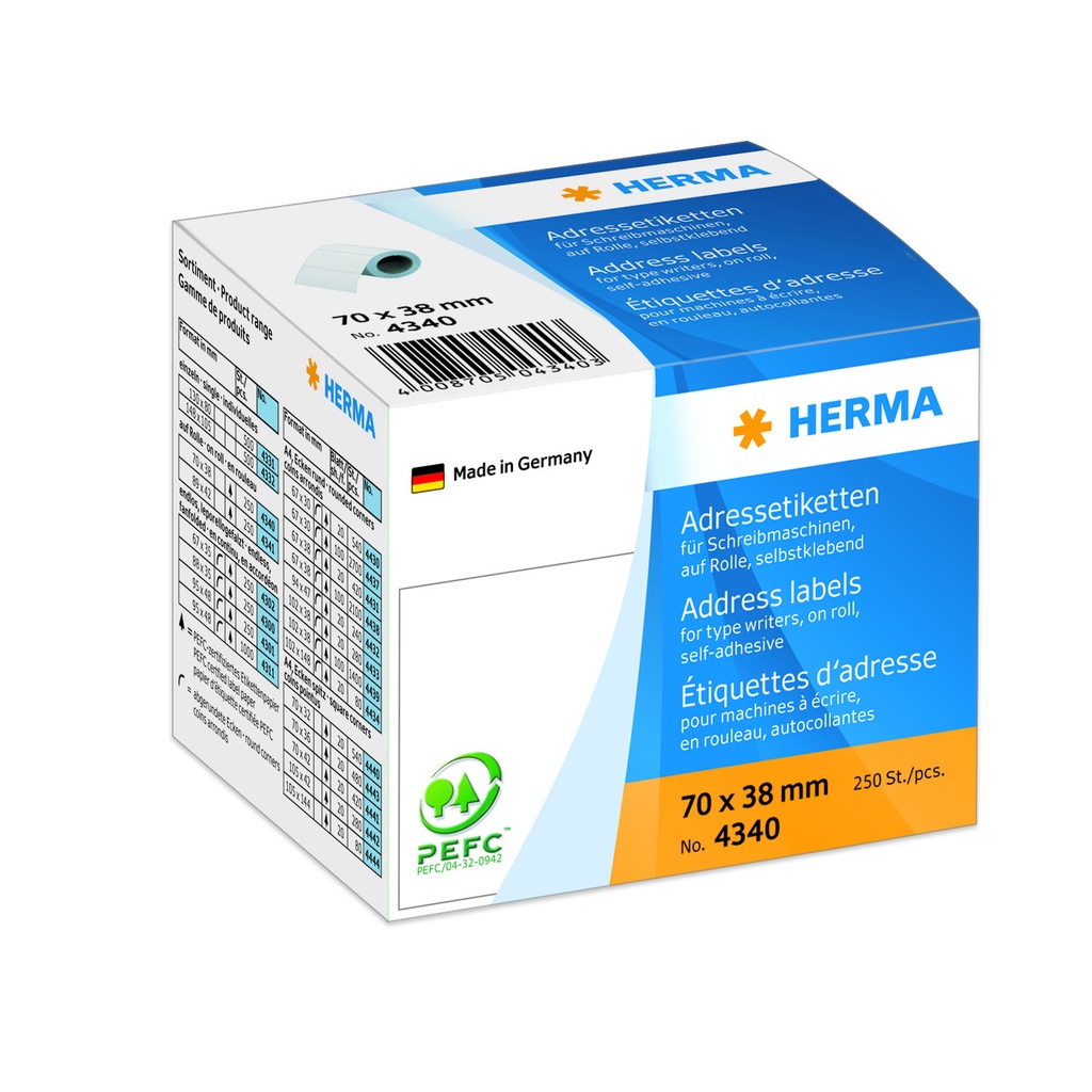 [4340] Etiket HERMA adres 4340 70x38mm wit 250st op rol