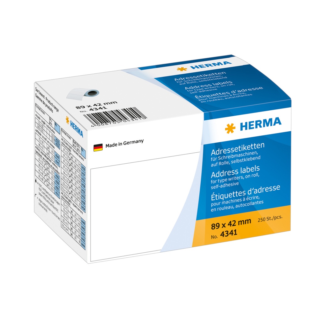 [4341] Etiket HERMA adres 4341 89x42mm wit 250st op rol