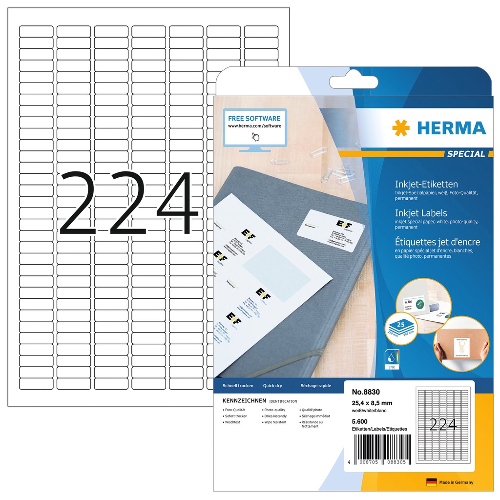 [8830] Etiket HERMA 8830 25.4x8.5mm mat wit 5600st