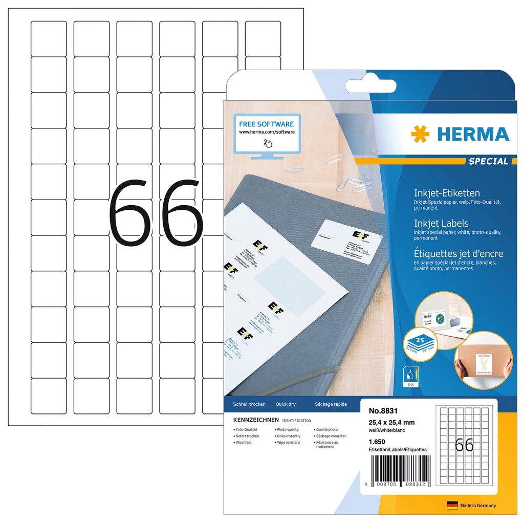 [8831] Etiket HERMA 8831 25.4x25.4mm mat wit 1650st