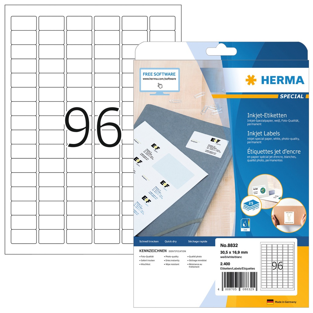 [8832] Etiket HERMA 8832 30.5x16.9mm mat wit 2400st