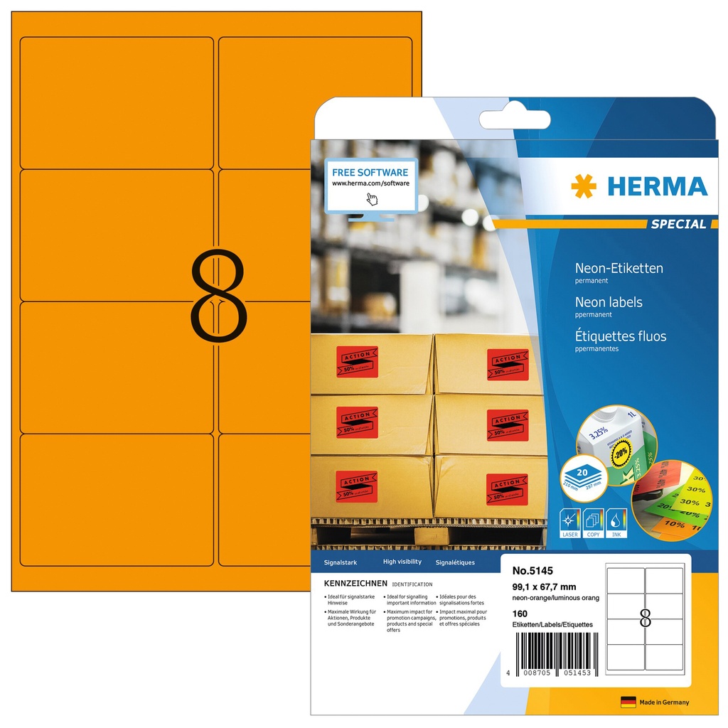 [5145] Etiket HERMA 5145 99.1x67.7mm fluor or 160st