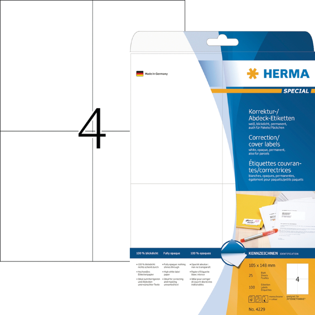 [4229] Etiket HERMA 4229 105x148mm A6 correctie wit 100st