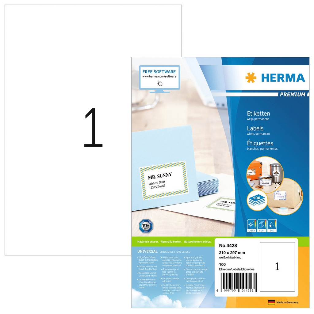 [4428] Etiket HERMA 4428 210x297mm A4 prem wit 100st