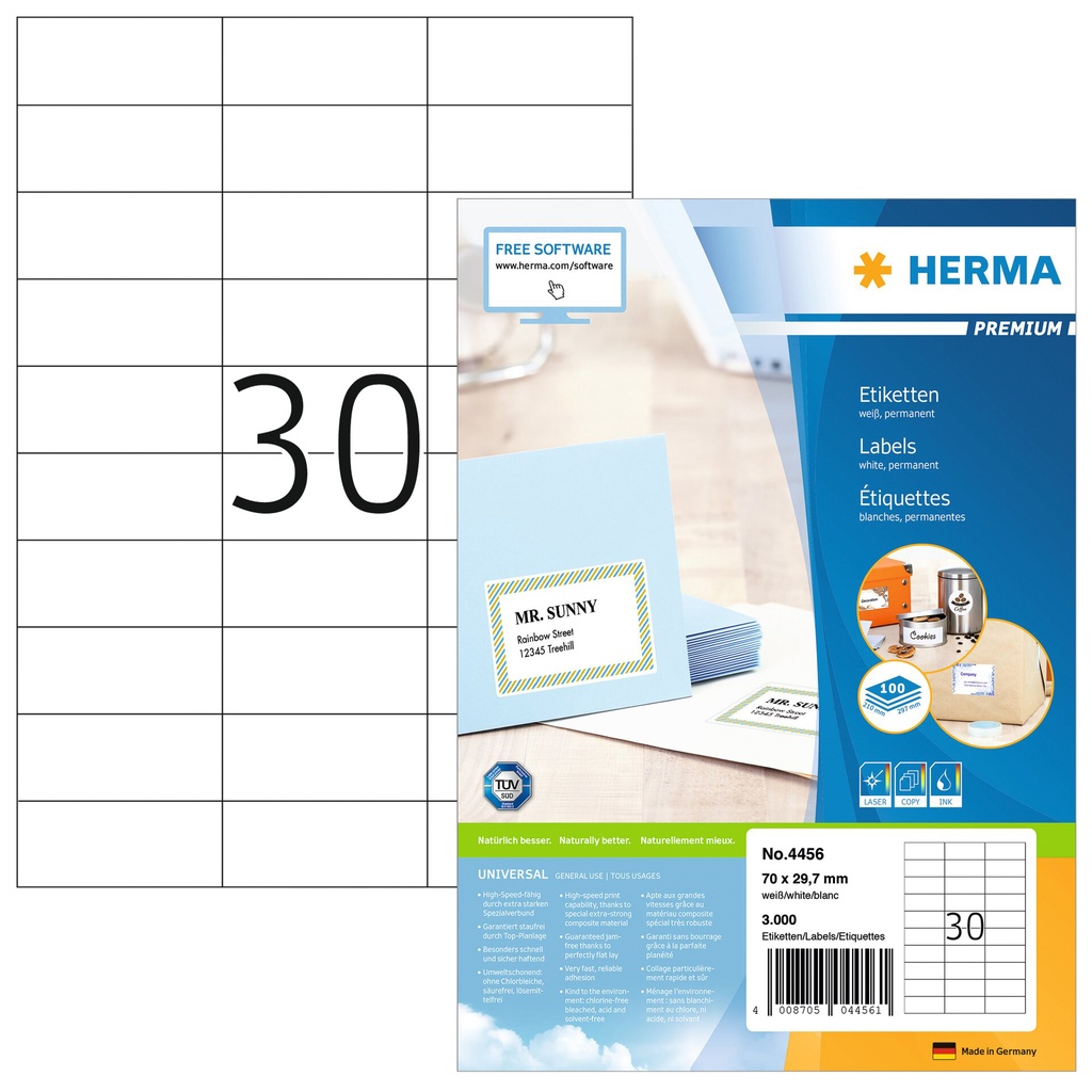 [4456] Etiket HERMA 4456 70x29.7mm premium wit 3000st