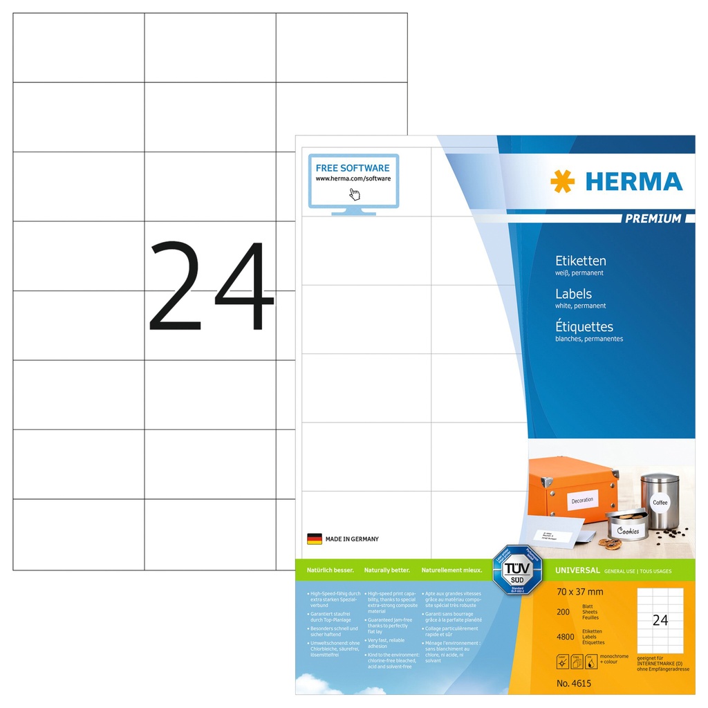 [4615] Etiket HERMA 4615 70x37mm premium wit 4800st