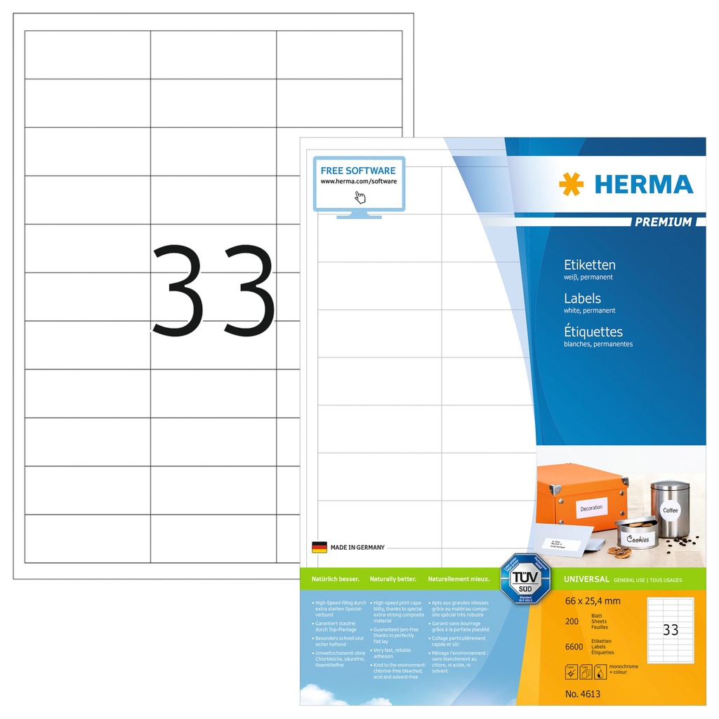 [4613] Etiket HERMA 4613 66x25.4mm premium wit 6600st