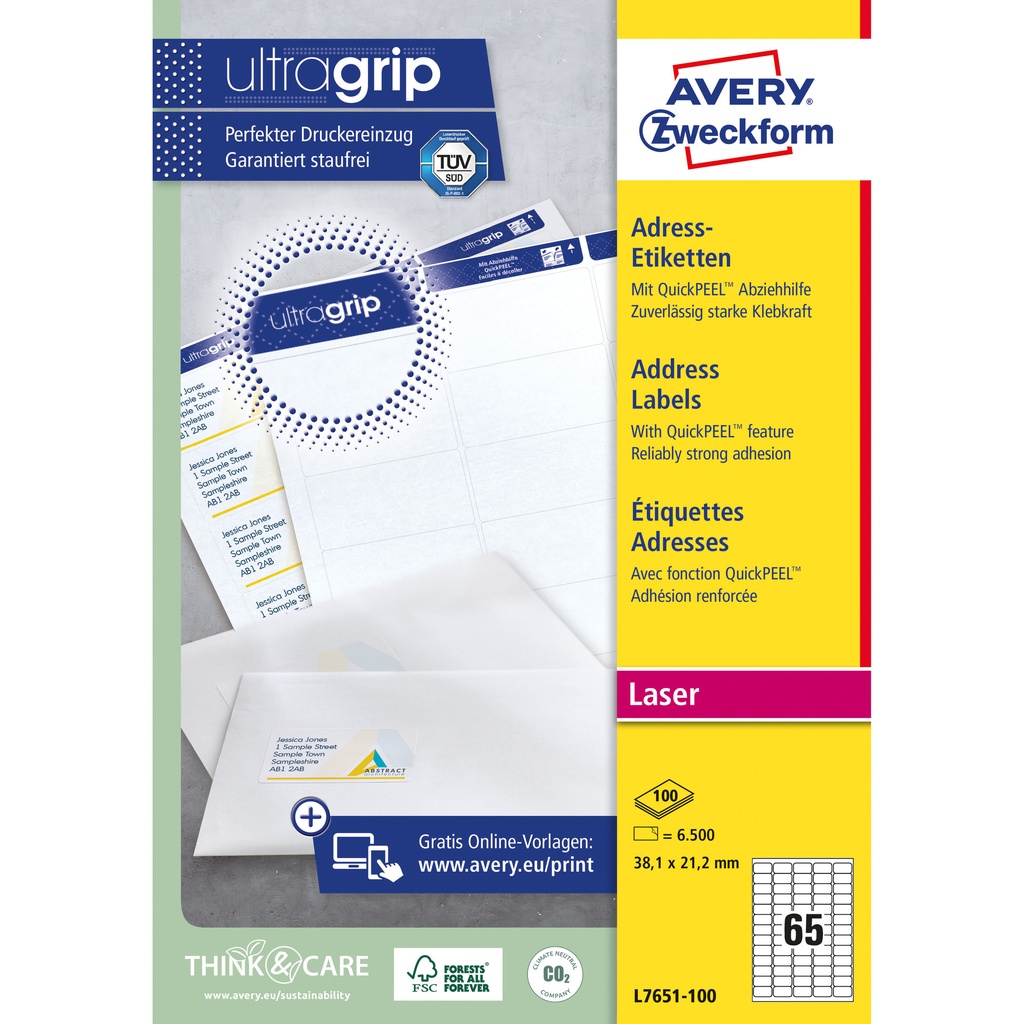 [L7651-100] Etiket Avery L7651 38.1x21.2mm wit 6500st