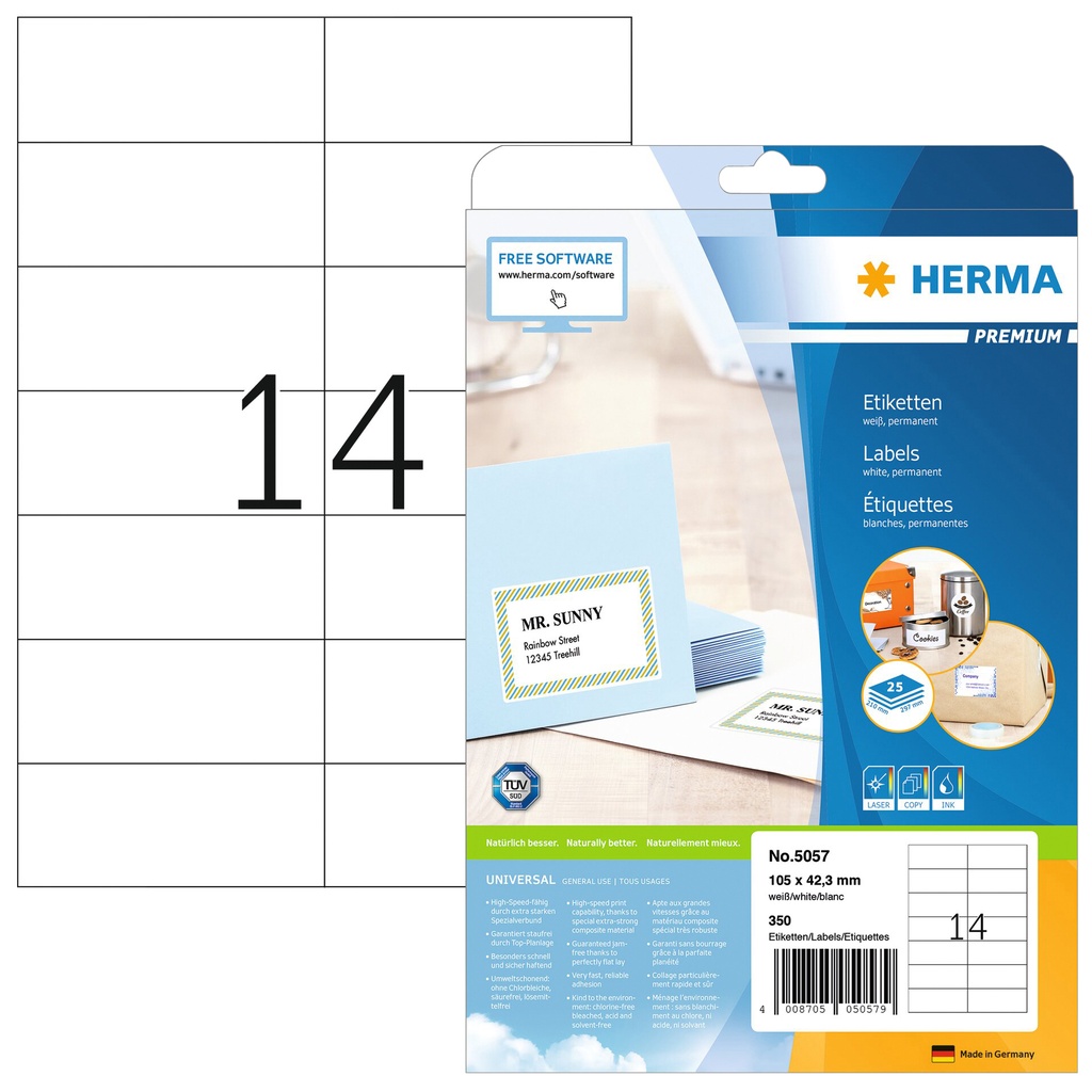 [5057] Etiket HERMA 5057 105x42.3mm premium wit 350st