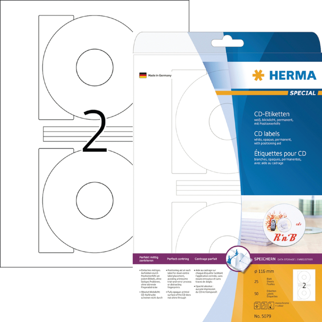 [5079] Etiket HERMA 5079 CD 116mm wit opaqua 50st