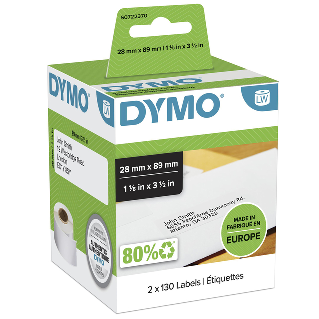 [S0722370] Etiket Dymo LabelWriter adressering 28x89 2st wit