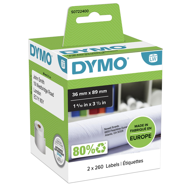 [S0722400] Etiket Dymo LabelWriter adressering 36x89 2st wit