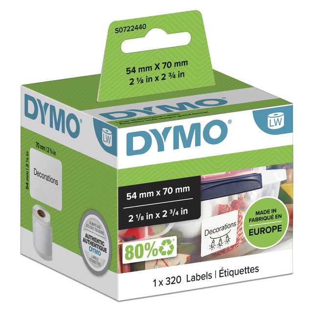 [S0722440] Etiket Dymo LabelWriter multifunctioneel 54x70 wit