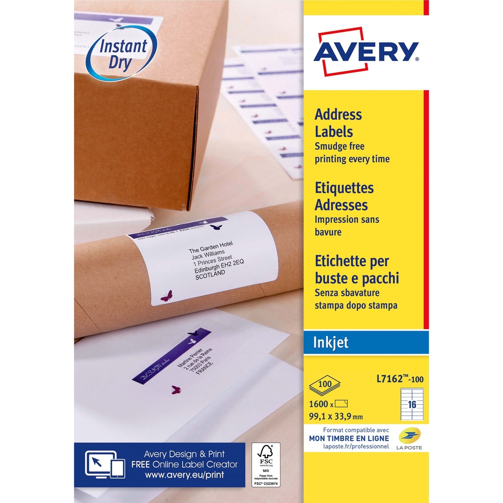[J8162-100] Etiket Avery J8162-100 99.1x33.9mm wit 1600st