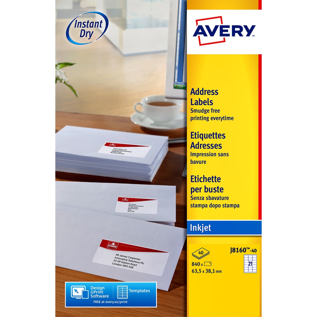 [J8160-40] Etiket Avery J8160-40 63.5x38.1mm wit 840st