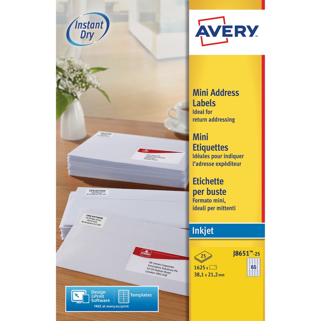 [J8651-25] Etiket Avery J8651-25 38.1x21.2mm wit 1625st