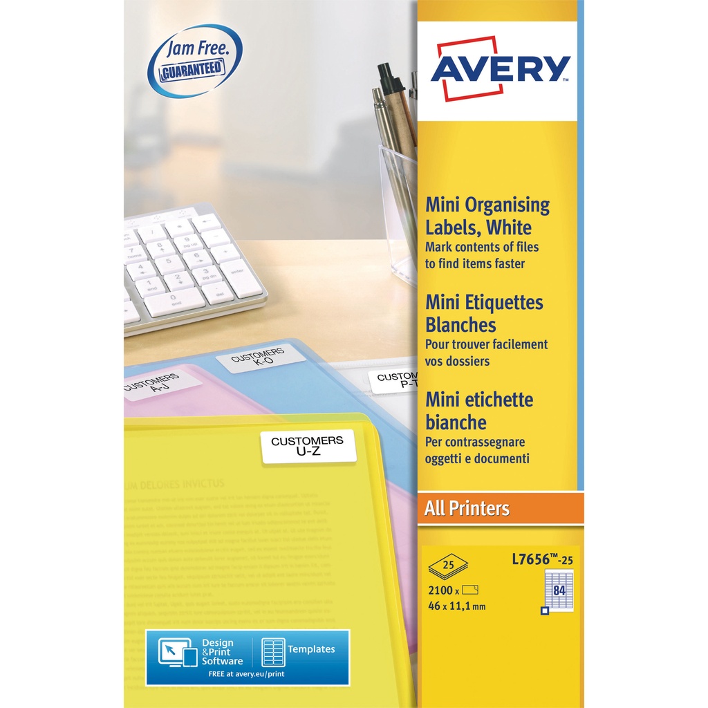 [L7656-25] Etiket Avery L7656-25 46x11.1mm wit 2100st