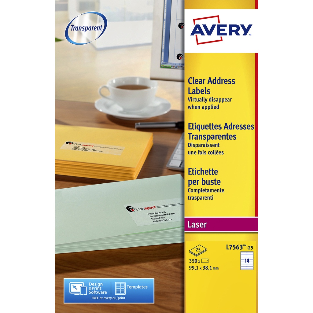 [L7563-25] Etiket Avery L7563 99.1x38.1mm tr 350st