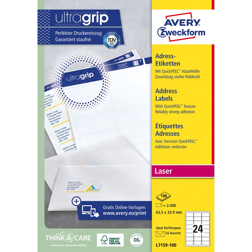 [L7159-100] Etiket Avery L7159-100 63.5x33.9mm wit 2400st