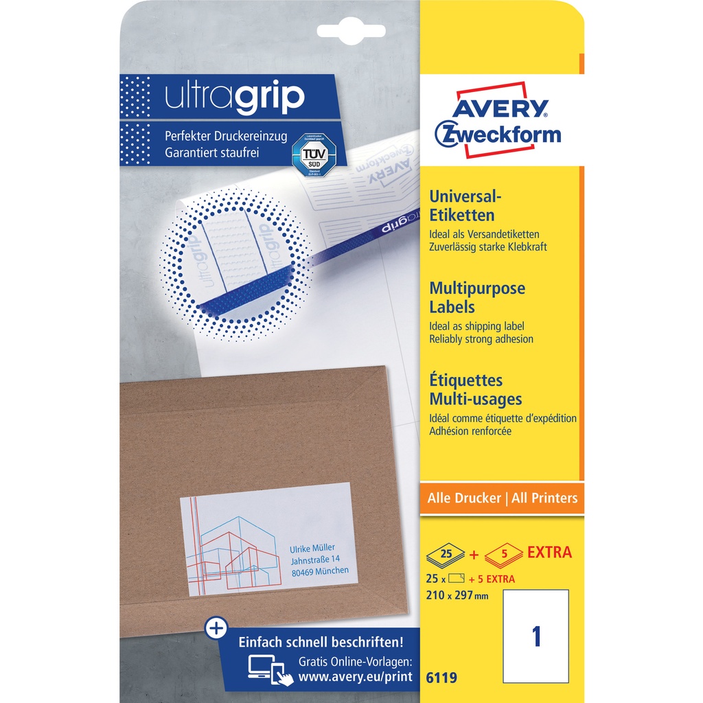 [6119] Etiket Avery 6119 210x297mm A4 wit 25st